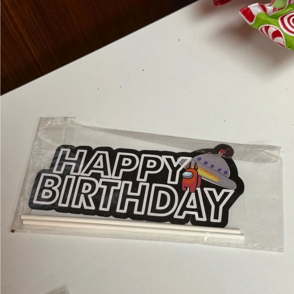 Happy Birthday Among Us-themed Cake Topper
